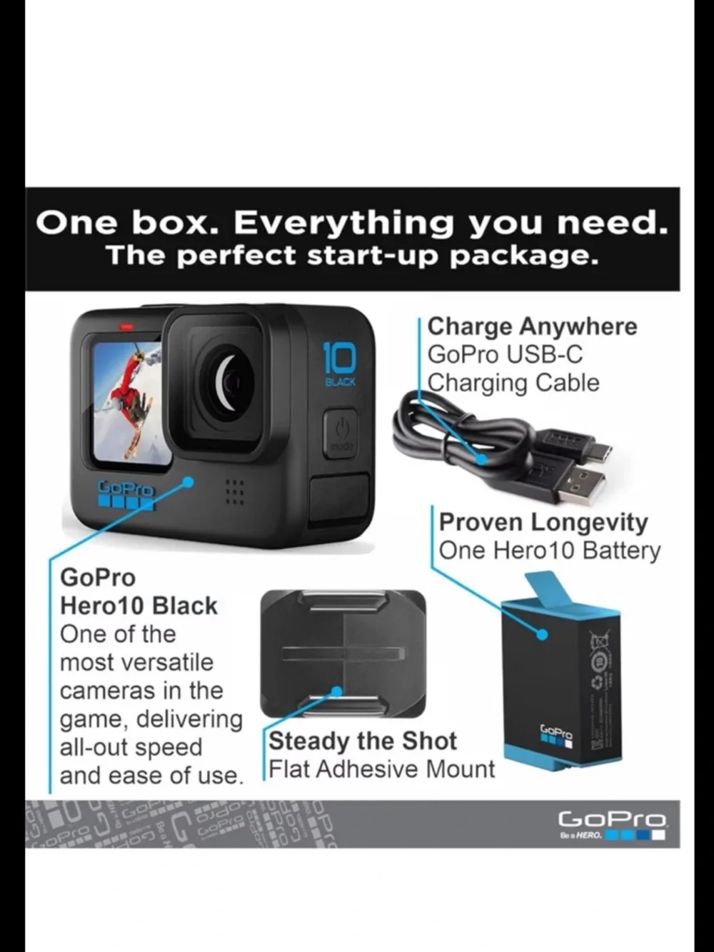 GoPro Black Action Camera with Blue Logo and Accent